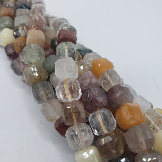 10mm Faceted Multi Stone Cube Bead Strand.
