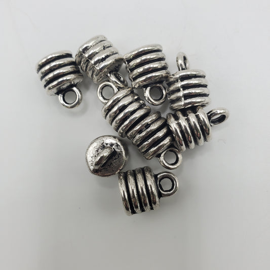 10mm Pewter Ringed Tube End Cap, 8mm inner.