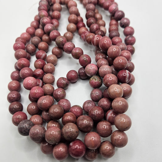 10mm Pink Rhodonite Bead Strand.