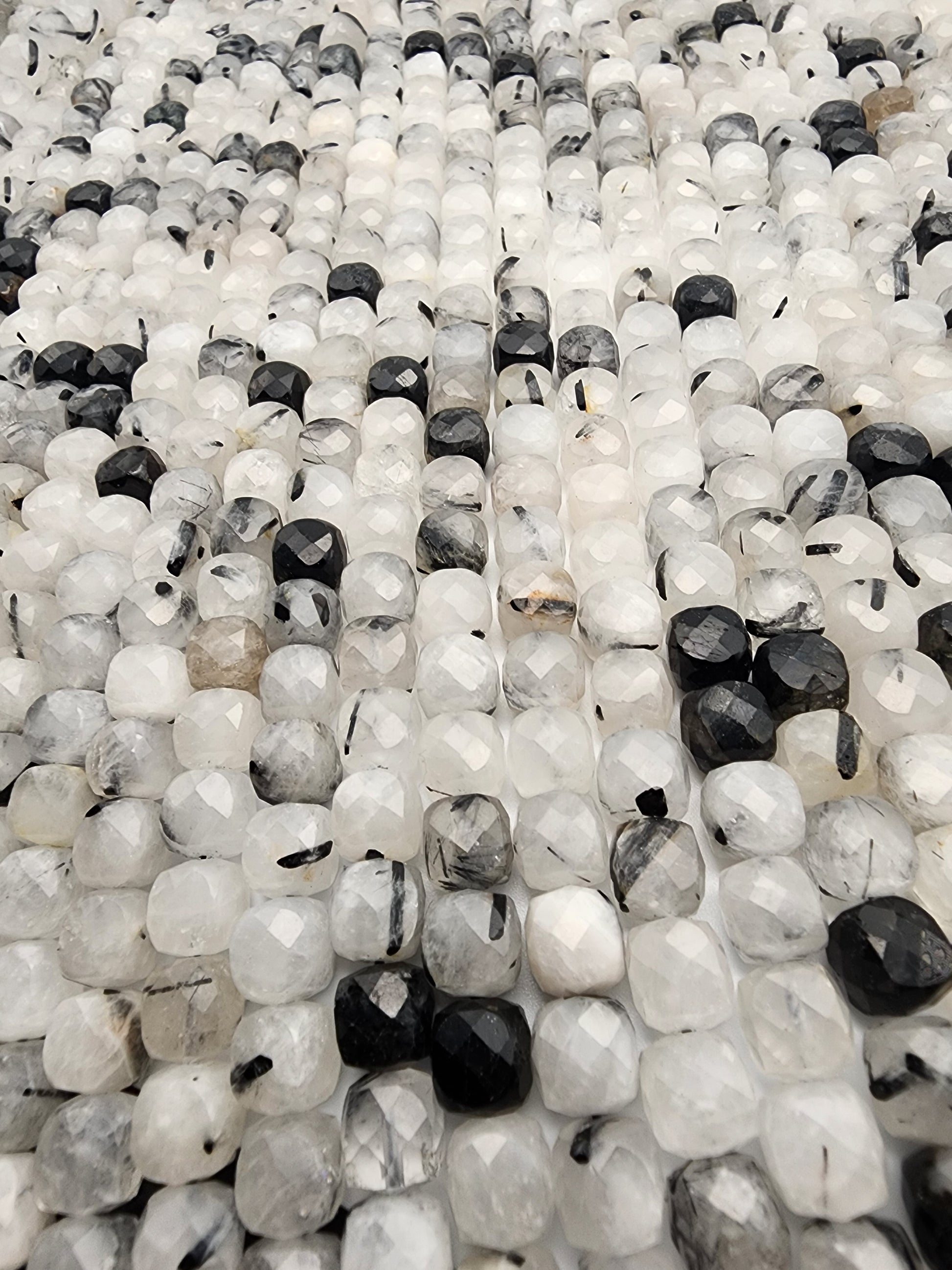 10mm Rutilated Quartz Square Faceted Bead Strand.