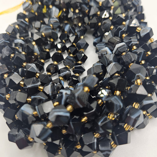 10mm Sardonyx Hexagon Faceted Bead Strand.