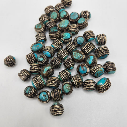 10mm Sterling Silver Turquoise Oval Single Bead.
