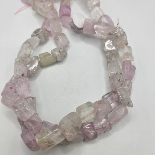 10mm kunzite chunk bead strand.