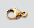 A close-up of the Gold Filled Oval Lobster 9mm clasp against a plain gray background. The small gold clasp features a spring-loaded mechanism with a hinge and has a loop at one end for attaching to jewelry.