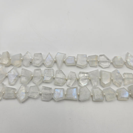 12-14mm Faceted Moonstone Irregular Shape Bead Strand.