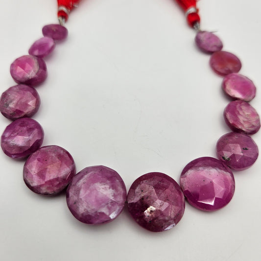 12-18mm Faceted Ruby Disc Bead Strand.