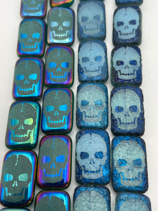 12 by 18mm Skull Czech Bead Strand.