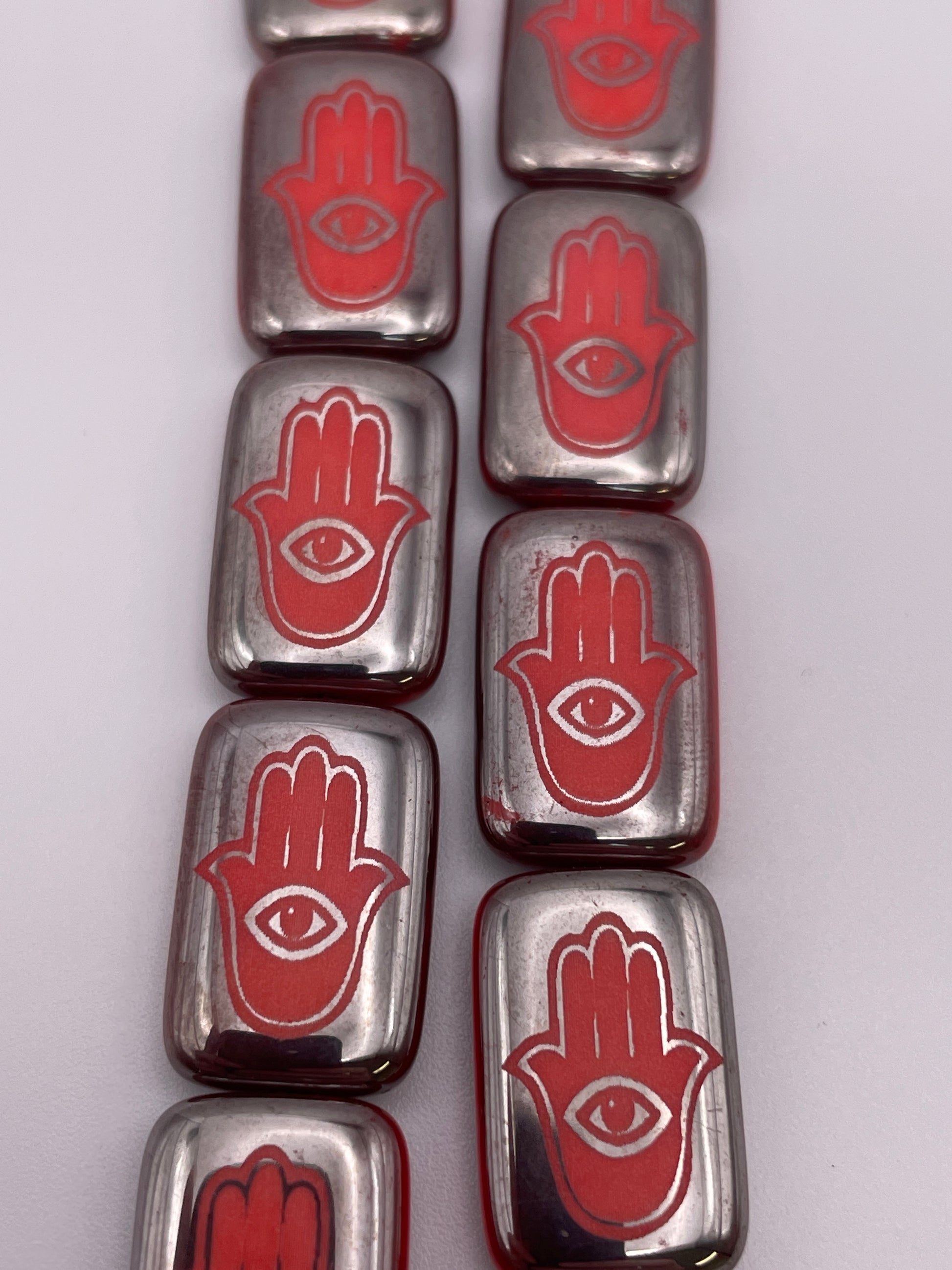 12 by 18mm Red Hamsa Hand Czech Bead Strand.