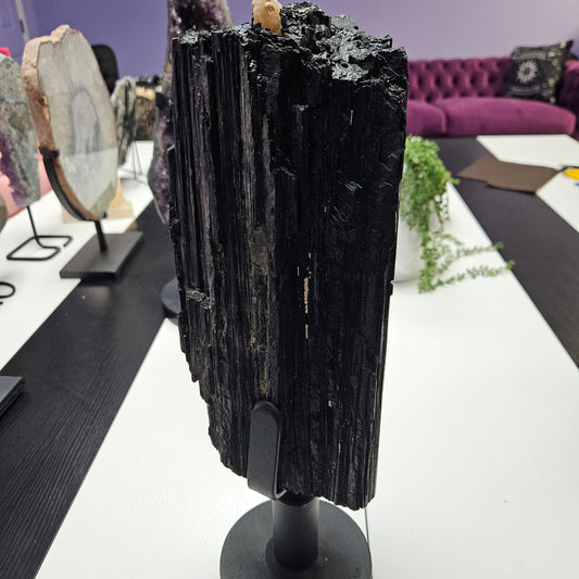 12 Inch Tall Black Tourmaline on Spinning Stand.