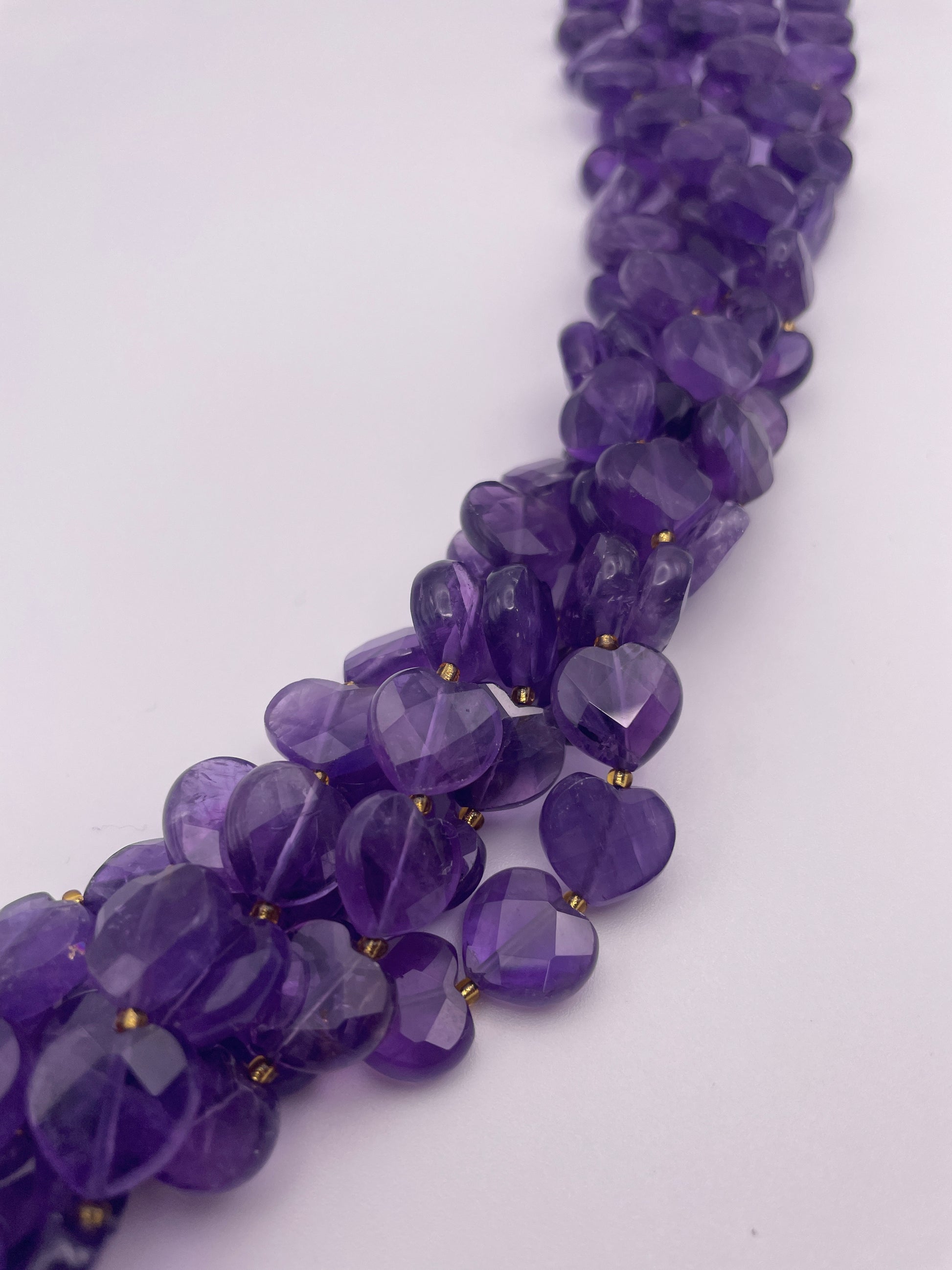 12mm Amethyst Faceted Heart Bead Strand.