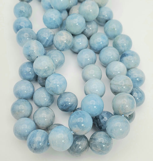 15 Inch Strand of 12mm Aquamarine Round Beads.