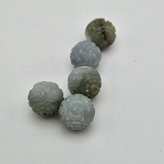 12mm Carved Green Jade Guru Bead.