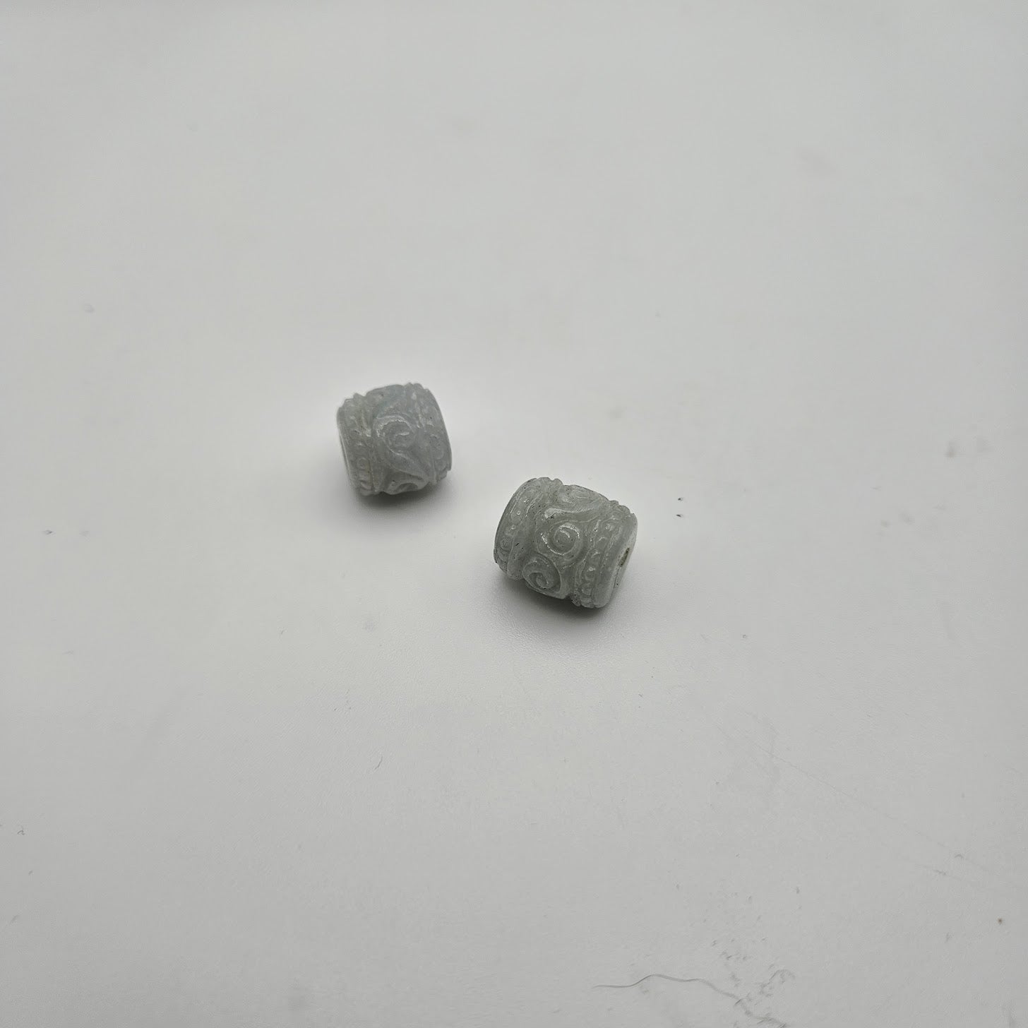 12mm Carved Green Jade Guru Tube Bead.