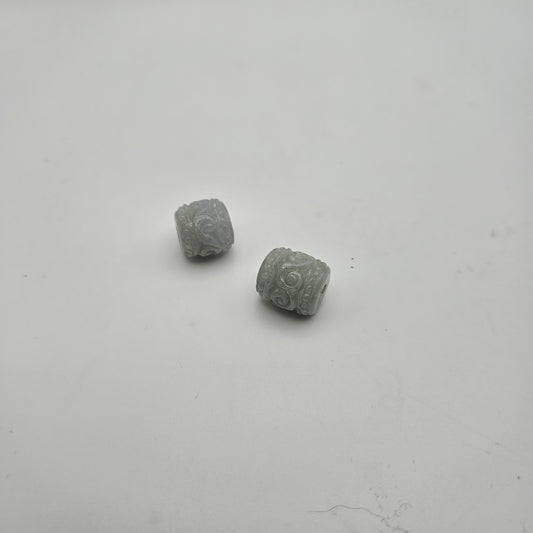 12mm Carved Green Jade Guru Tube Bead.