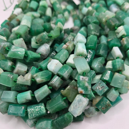 12mm Chrysoprase Faceted Square Bead Strand.