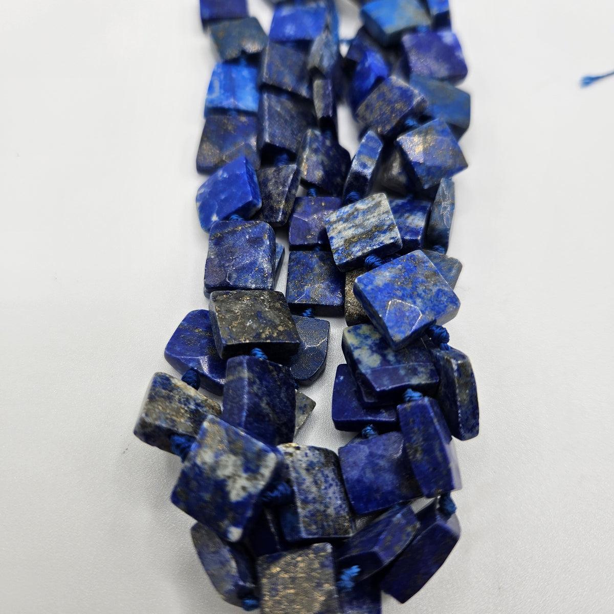 12mm Faceted Lapis Lazuli Flat Square Bead Strand.