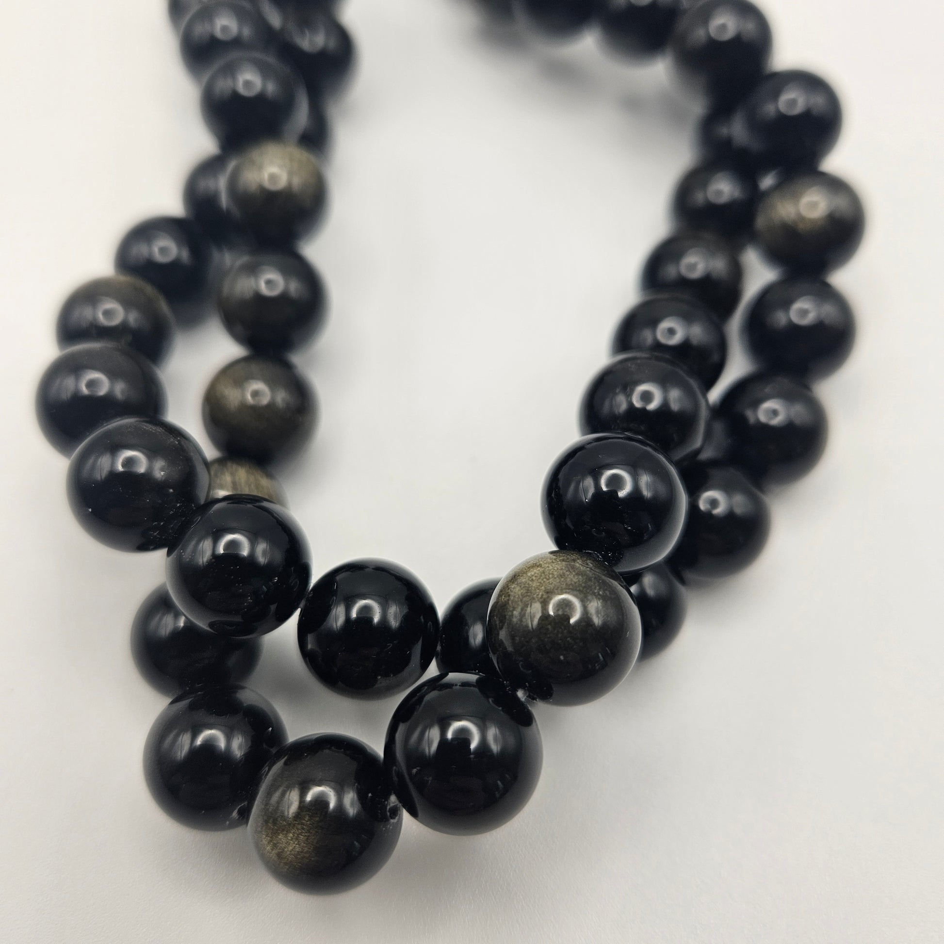 12mm Gold Sheen Obsidian Round Bead Strand.