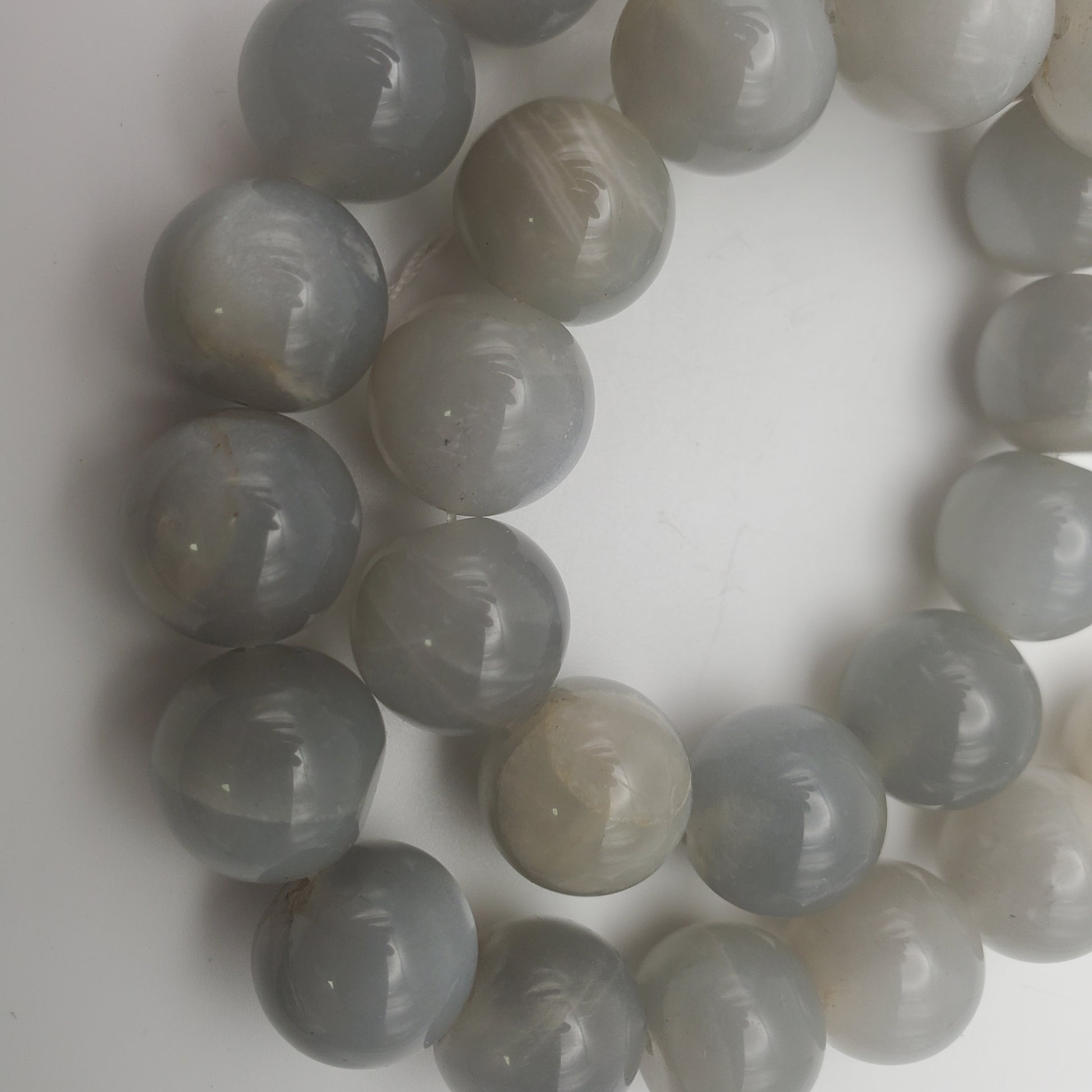 12mm Grey Moonstone Smooth, Round Bead Strand.