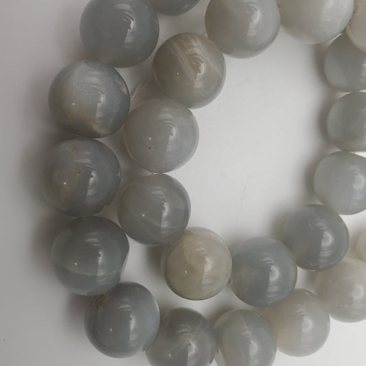 12mm Grey Moonstone Smooth, Round Bead Strand.