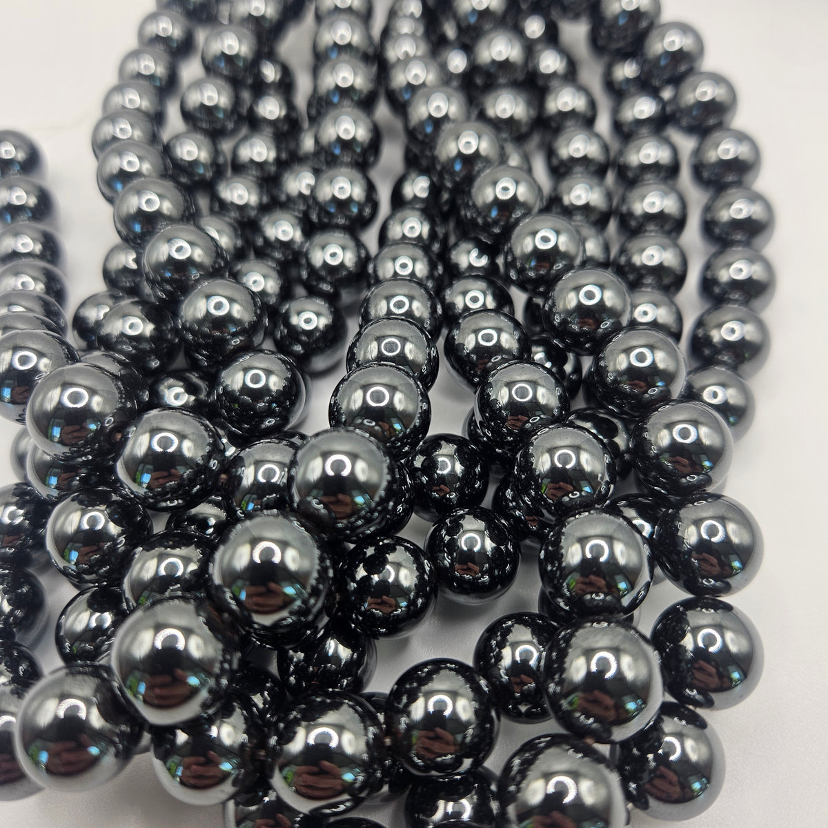 12mm Hematite Round Bead Strand.