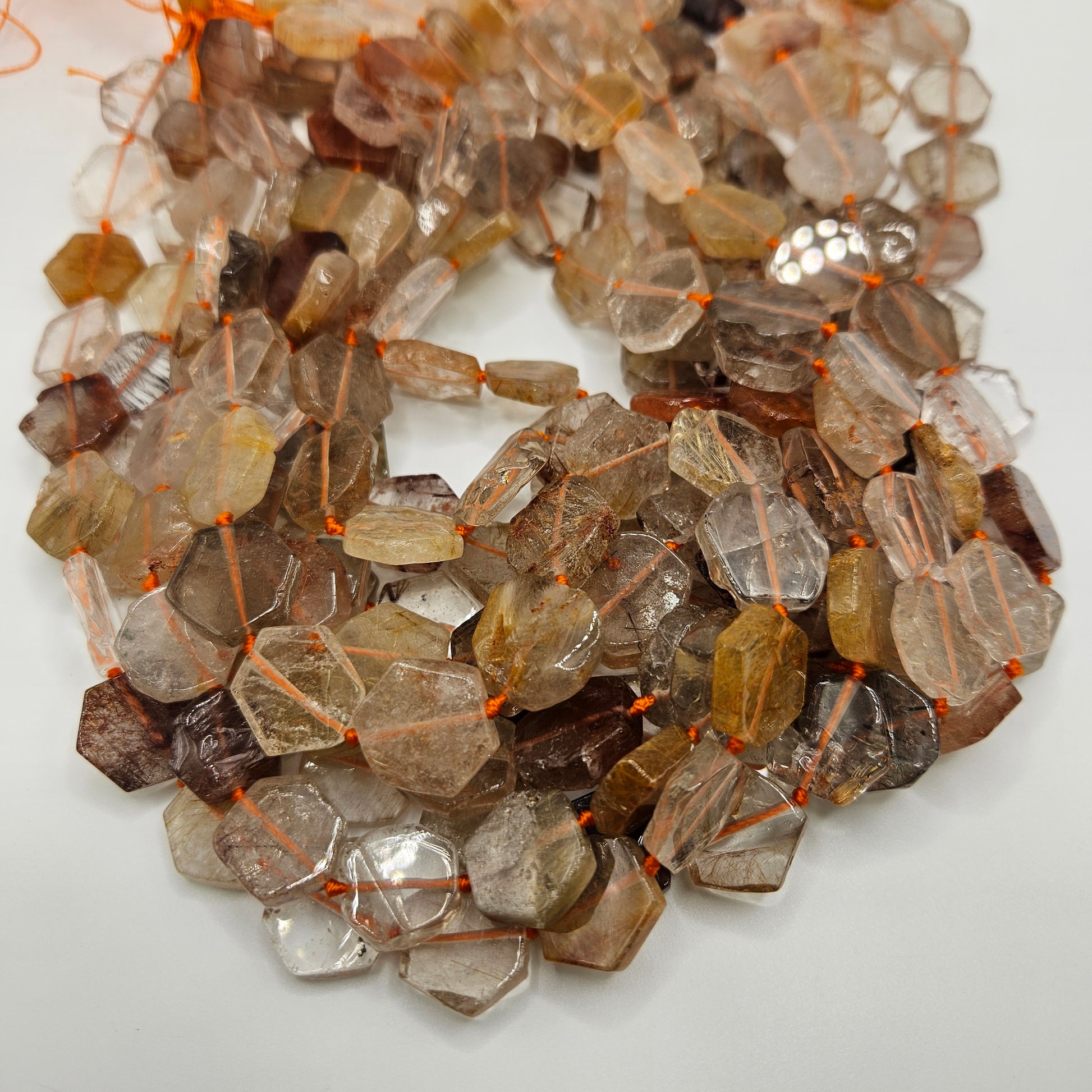 12mm Hematoid Quartz Hexagon Bead Strand.