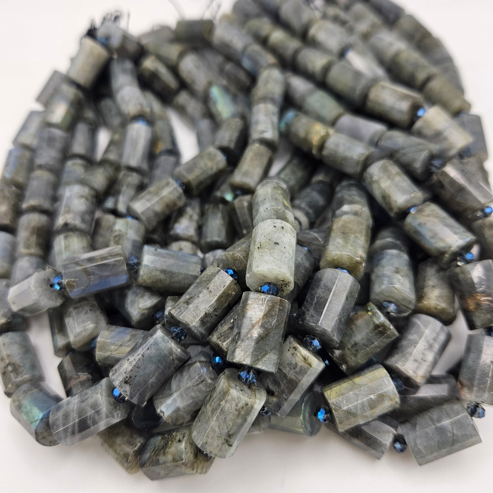 12mm Labradorite Tube Faceted Bead Strand.