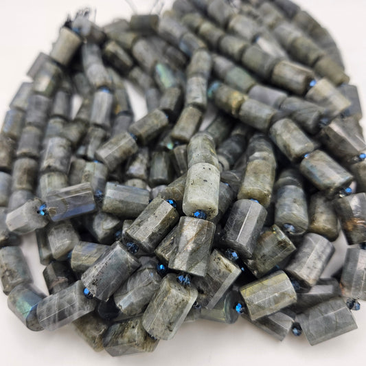 12mm Labradorite Tube Faceted Bead Strand.