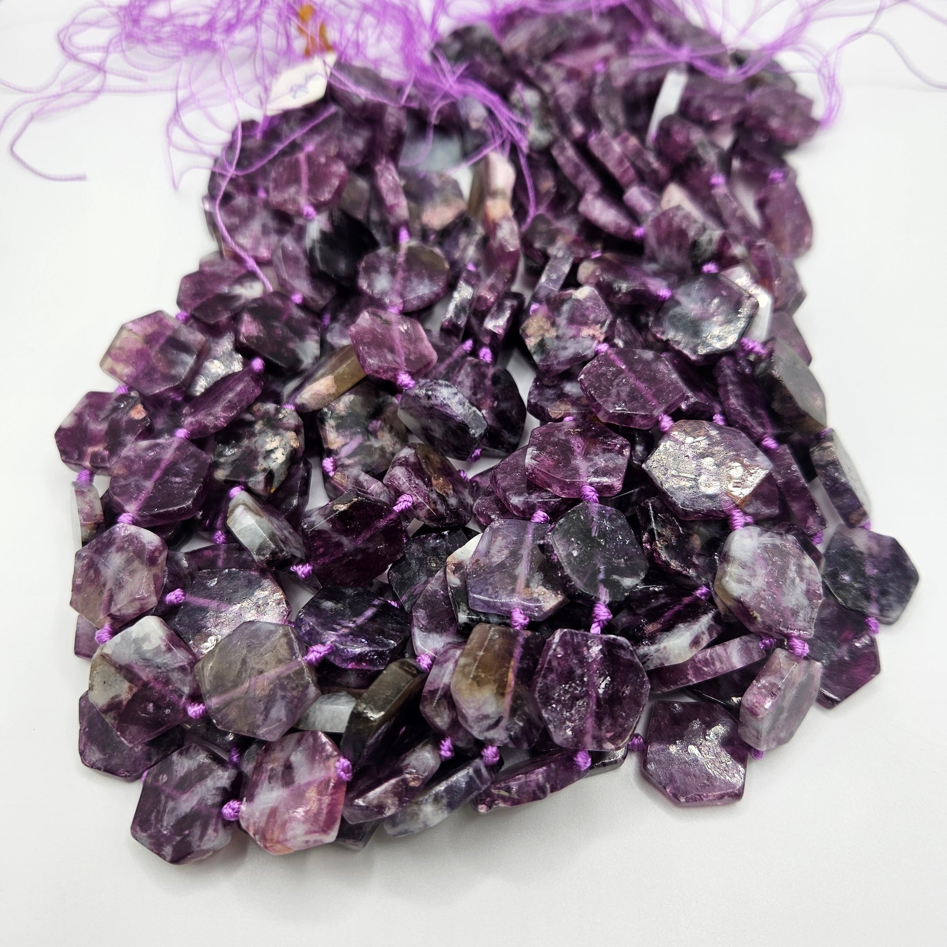 12mm Lepidolite Hexagon Bead Strand.