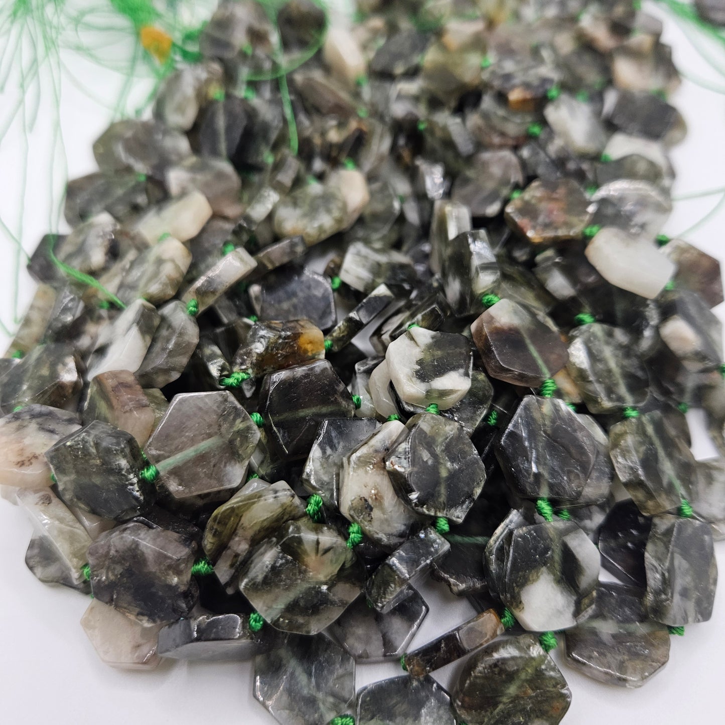 12mm Mica Hexagon Bead Strand.