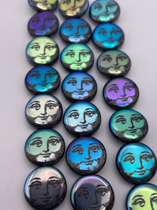 12mm Moon Face Czech Bead Strand.