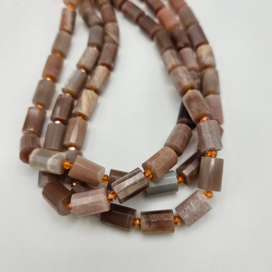 12mm Pink Moonstone Tube Bead Strand.