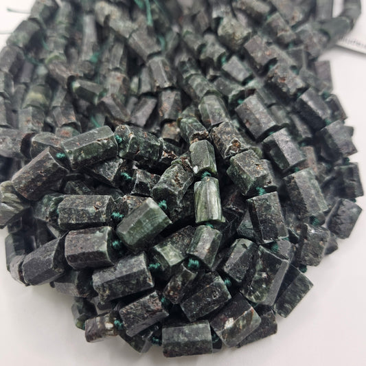 12mm Seraphinite Faceted Square Bead Strand.