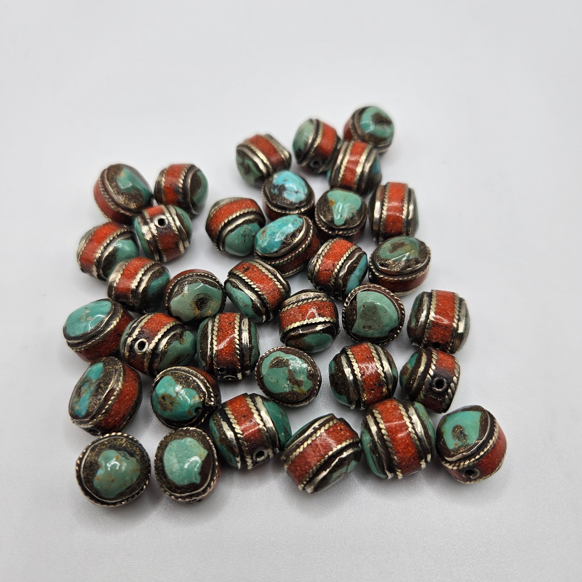 12mm Sterling Silver Turquoise Oval with Orange Single Bead.