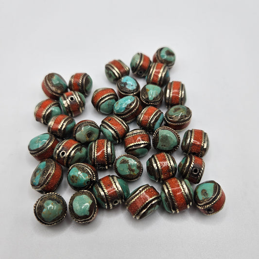 12mm Sterling Silver Turquoise Oval with Orange Single Bead.