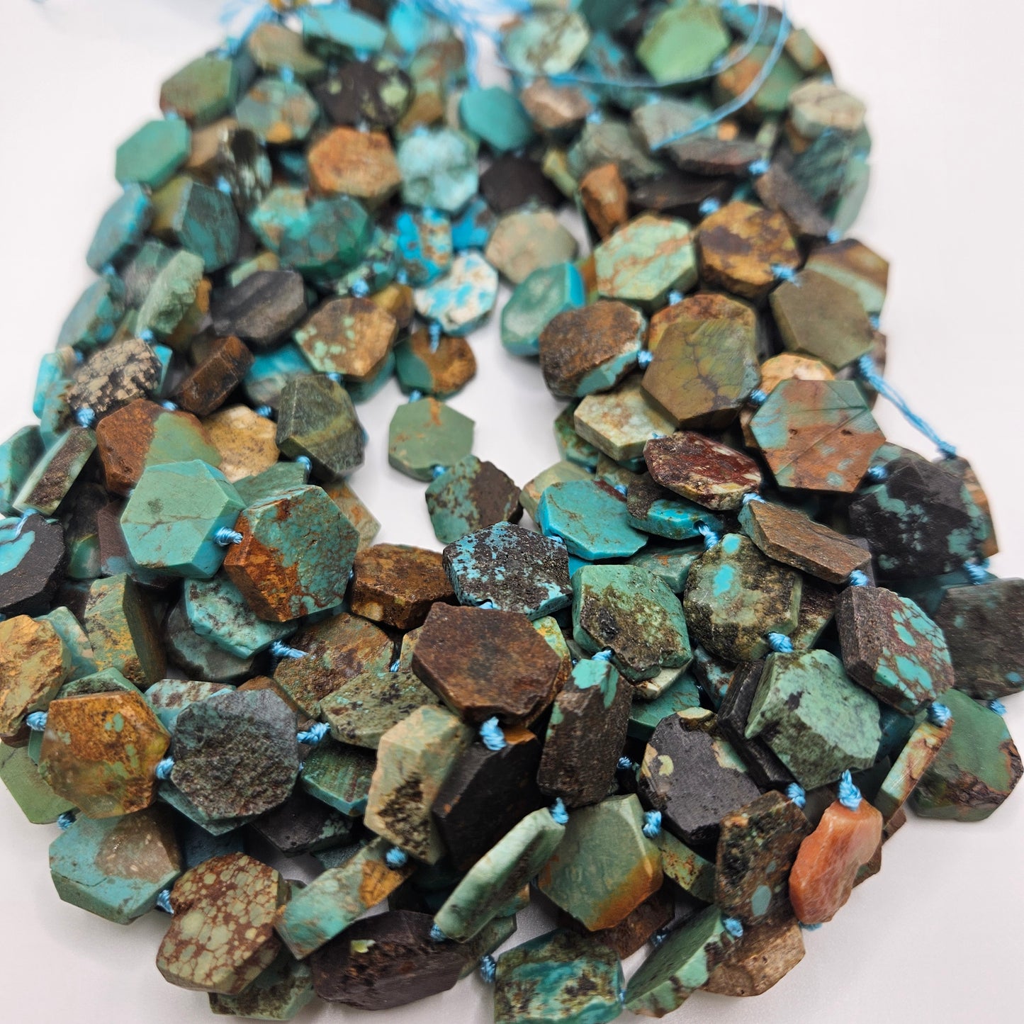 12mm Turquoise Hexagon Bead Strand.