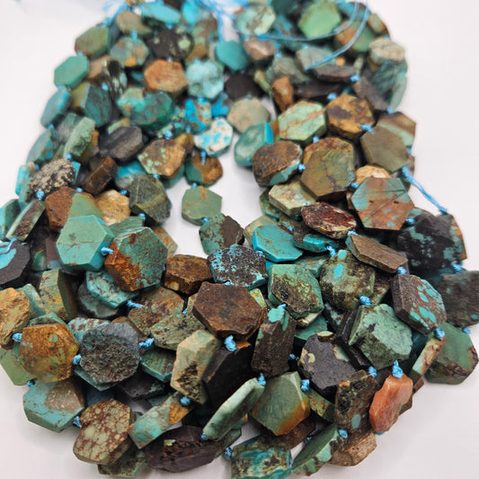 12mm Turquoise Hexagon Bead Strand.