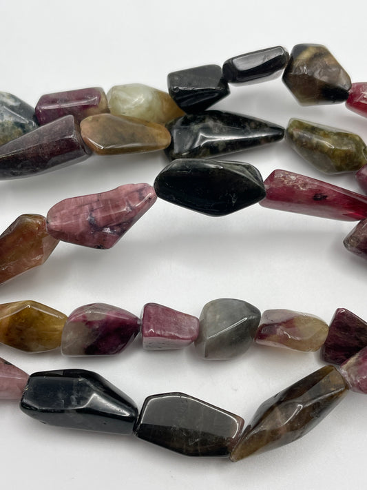 12mm Watermelon Tourmaline Chunk Smooth Bead Strand.