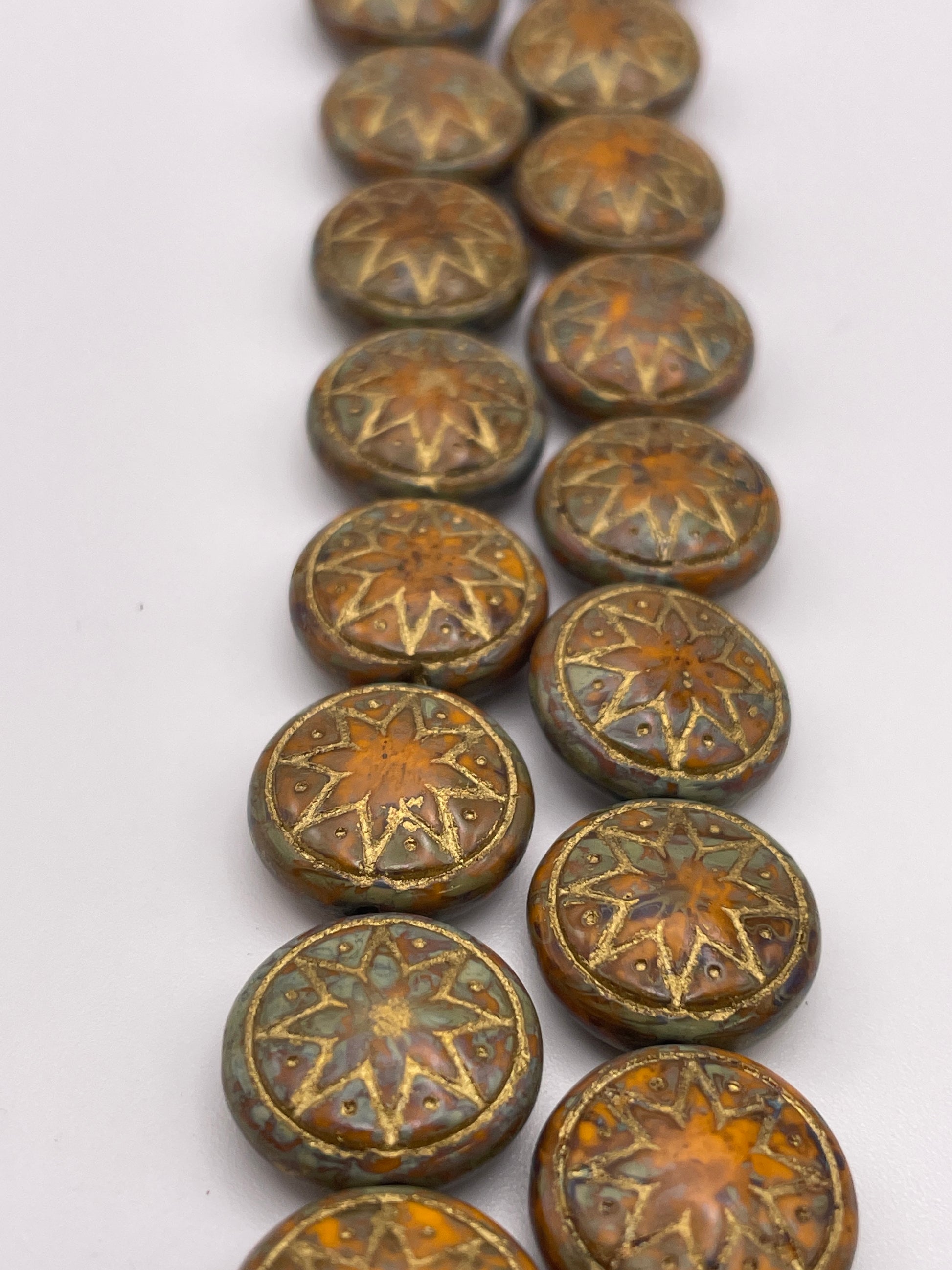 13mm Brown Star Czech Bead Strand.