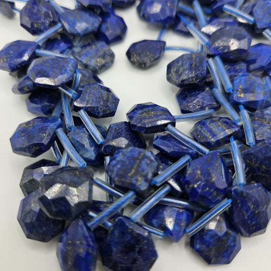 13mm Lapis Lazuli Faceted Top Drill Bead Strand.