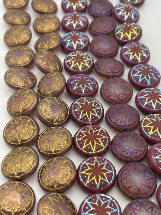 13mm Purple Star Czech Bead Strand.