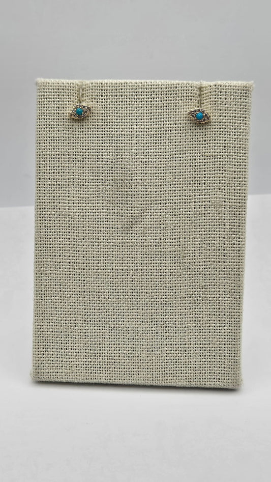 14k Gold Diamond and Turquoise Evil Eye Studs.
