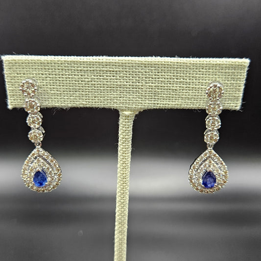 14k White Gold Sapphire and Diamond Earrings.