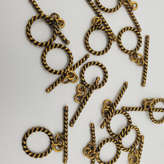  14mm Antique Gold Pewter Toggle 27mm Bar.