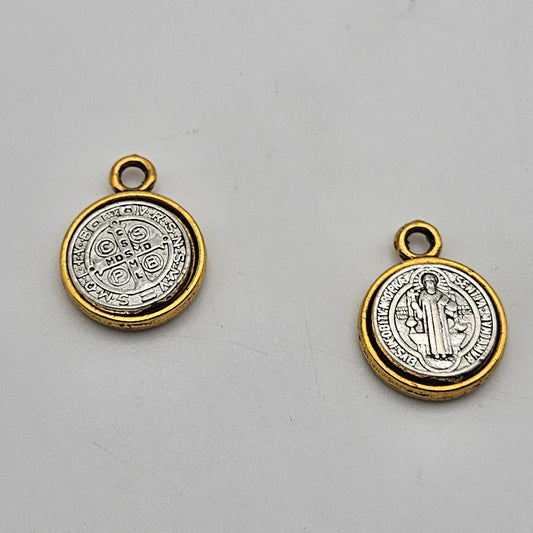 14mm Gold and Silver Colored Pewter Coin Charm.