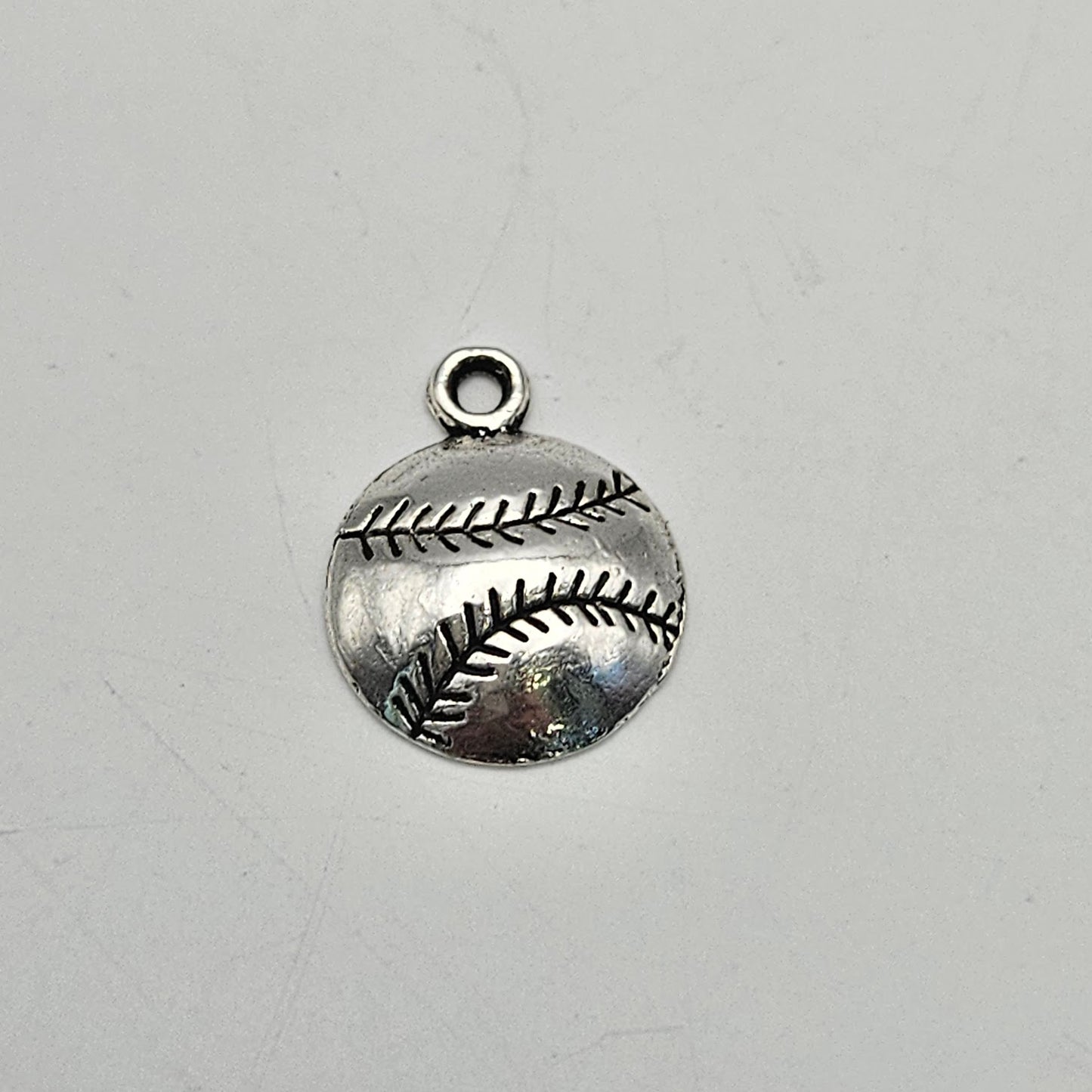 14mm Silver Colored Pewter Baseball Charm.