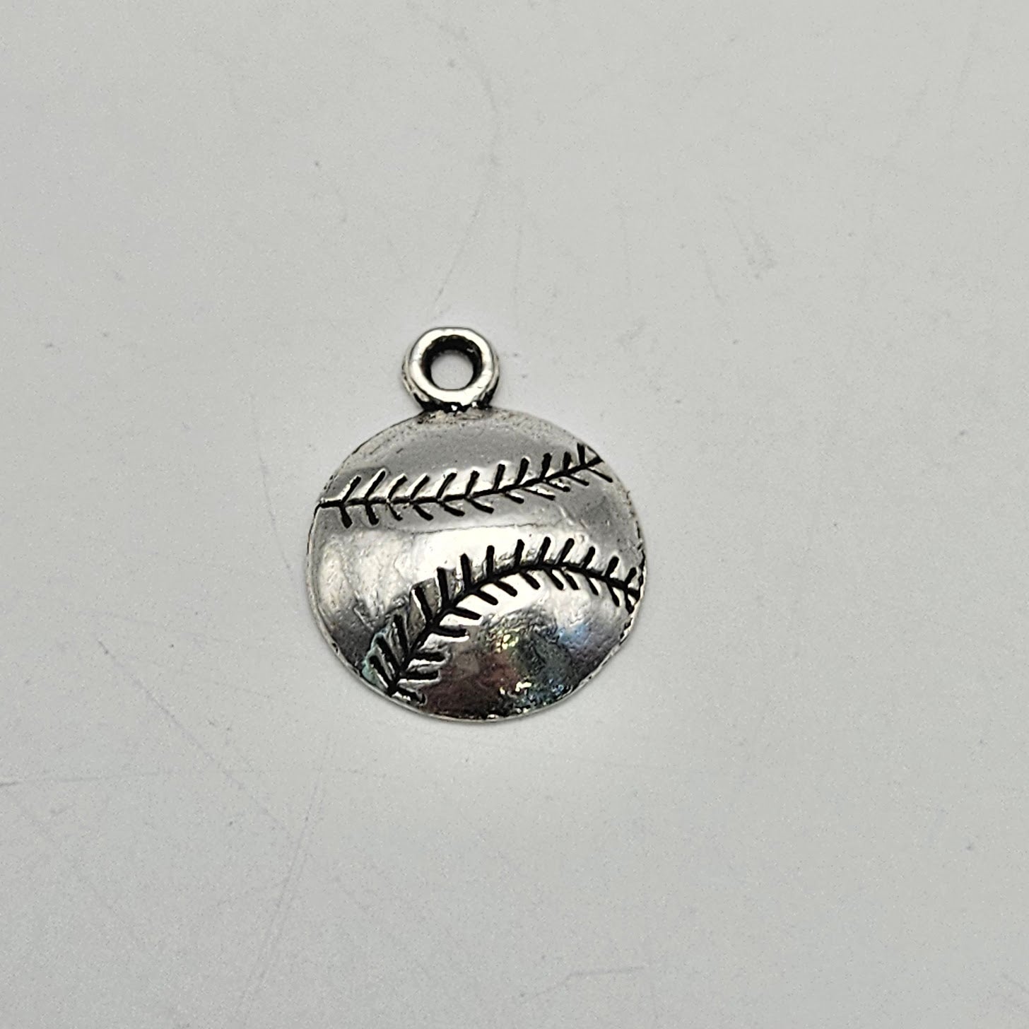 14mm Silver Colored Pewter Baseball Charm.