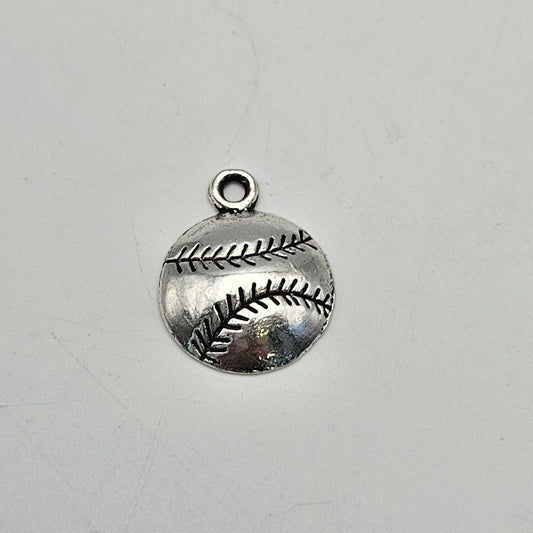 14mm Silver Colored Pewter Baseball Charm.