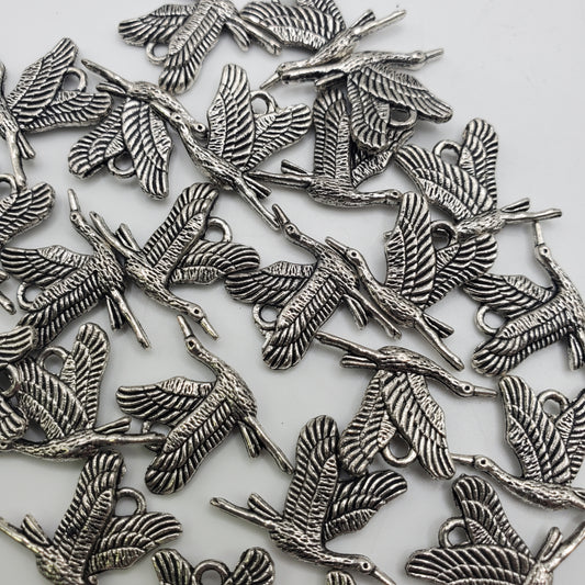 15 x 10mm Pewter Crane Charm.