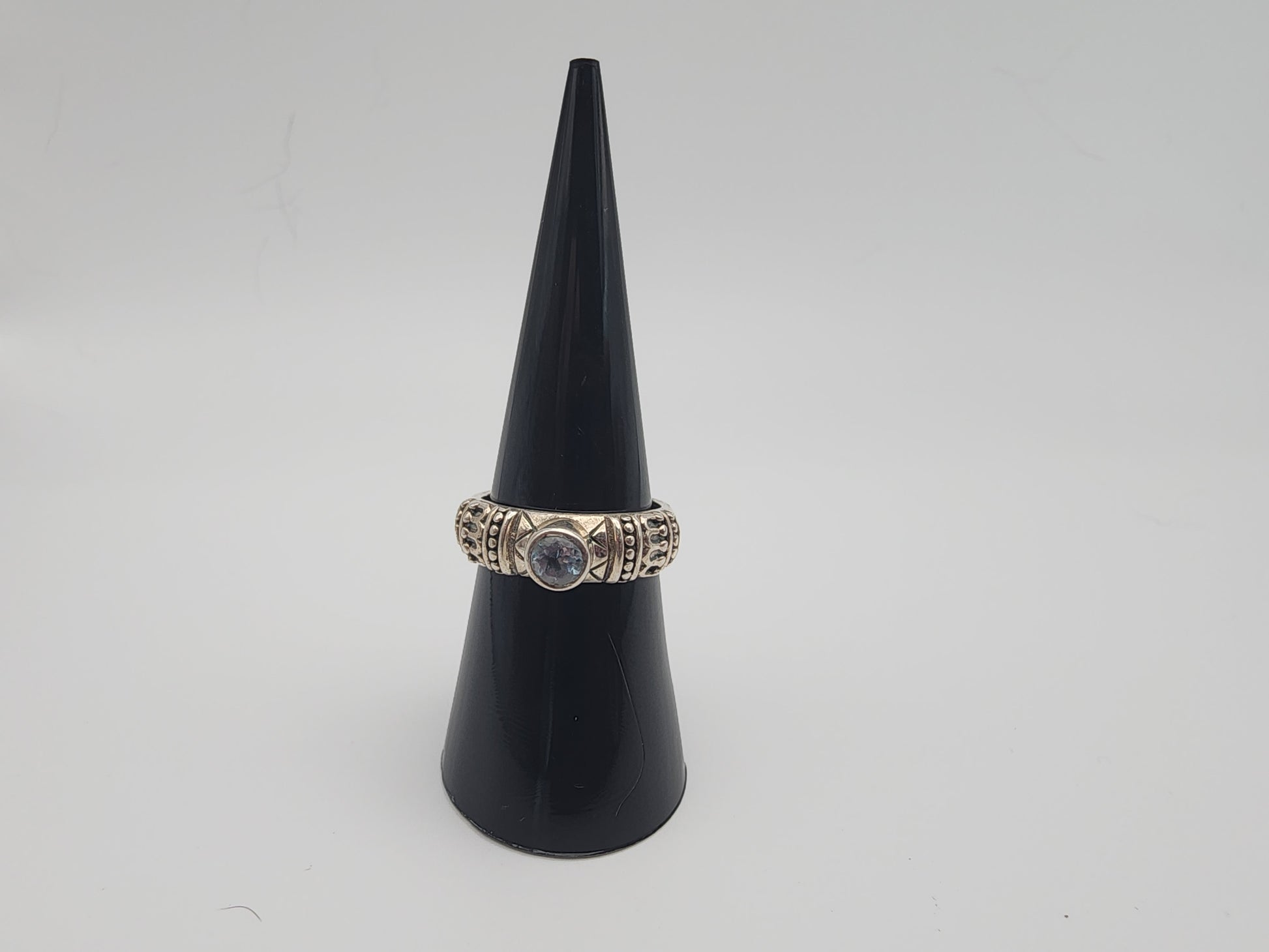 SS Decorative Ring Auquamarine Gemstone Size 5.5