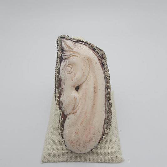 SS Bone Horse Ring Large